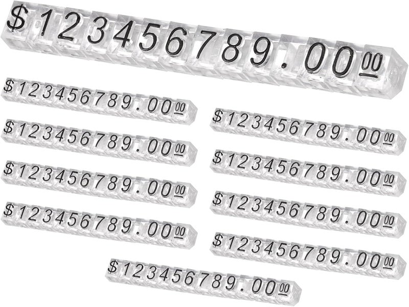 uxcell 10 Set Price Display Cube, Adjustable Price Tag Stand Removable Mini Tag Number Letter Price Dollar Block Kit for Jewelry Retail Shop Price Signs (Clear/Black, 2.2" Length) - Image 1